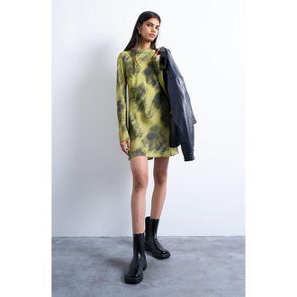 Topshop Abstract Print Bateau Neck Minidress in Medium Green at Nordstrom, Size 12 Us