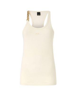 Pinko Fitted Beige Sleeveless Tank Top with Chain Detail