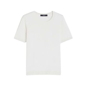 Max Mara Tops, Dames, Wit, S, Katoen, Zijden blend T-shirt met ronde hals