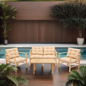 Dmora Conjunto Mesa Y Sillas Frigento, 4 Plazas, Marr&oacute;n Crema