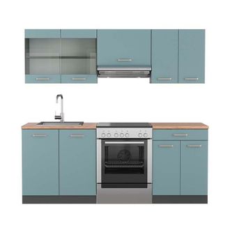 Vicco Cucina componibile R-Line, Blu-grigio/antracite, 200 cm, pl Rovere