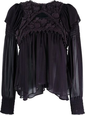 Isabel Marant Rokia lace-detail blouse - women - Polyester/Cotton/Silk - 38 - Black