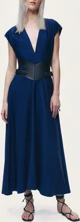 Nocturne V-Neck Belted Midi Dress in Navy at Nordstrom, Size X-Large Eu