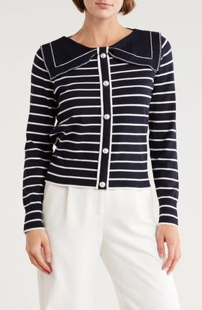 Adrianna Papell Stripe Bow Cardigan in Navy/Ivory at Nordstrom Rack, Size Small