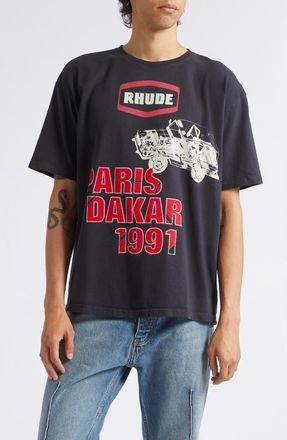 Rhude AWD Patch Appliqu&eacute; Graphic T-Shirt in Vintage Black/white/red at Nordstrom, Size Xx-Large