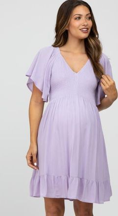 Pinkblush Smocked Front Ruffle Hem Dress in Lavender at Nordstrom, Size Medium