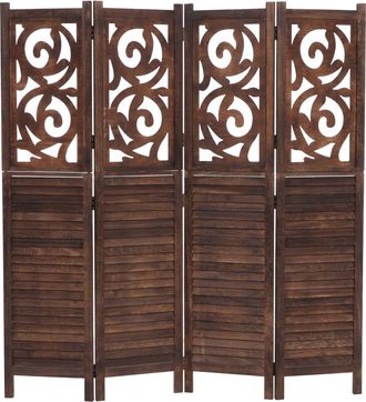 Hhg [nunca Usado] Biombo T568, Separador De Ambientes, Mampara, Protecci&oacute;n Visual, Divisi&oacute;n De Espacios, Con Adornos, Plegable, Madera De Paulownia, 170 X