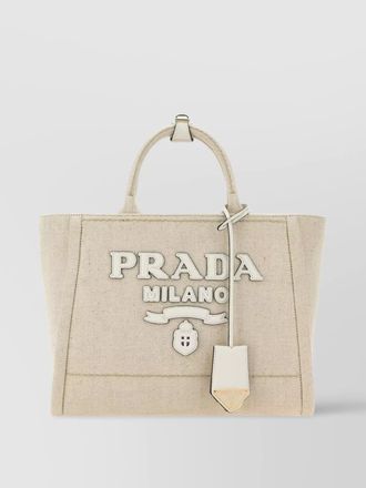 Prada triangle canvas tote bag