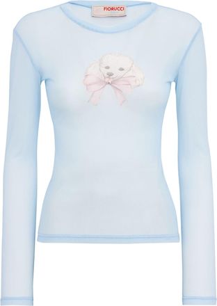 Fiorucci Fitted Long-Sleeve Top in Sheer Tulle with Poodle Print