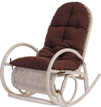 Hhg Hhg - Nunca Usado] Mecedora Esmeraldas, Sill&oacute;n De Rat&aacute;n, Blanco, Coj&iacute;n Marr&oacute;n