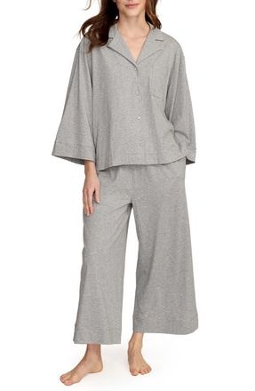 Petite Plume Olivia Wide Leg Pima Cotton Pajamas in Grey at Nordstrom, Size X-Large