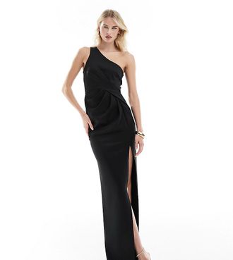 Asos Tall ASOS DESIGN Tall - Vestito lungo fasciante monospalla nero con pieghe
