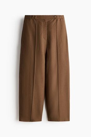 H&M Linen-blend Barrel Trousers in Brown at Nordstrom, Size 18