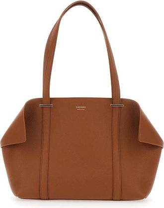 Ferragamo Brown Tote Bag With Folded Sides And Logo Lettering On The Front In Leather Woman