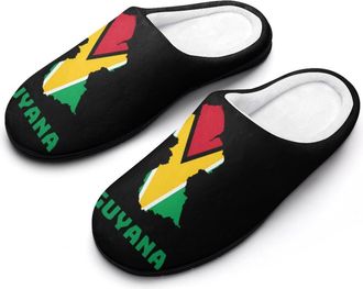 Generic Guyana Flag Mens House Slippers Memory Foam Washable Cotton Slip on Home Shoes