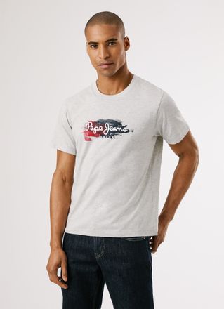 Pepe Jeans London T-Shirt PEPE JEANS TREY TEE, Herren, Gr. L, grau (light grau marl), Jersey, Obermaterial: 100% Baumwolle, bedruckt, regular fit, Rundhals, abgesteppte