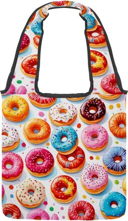 Generic Sweet & Tasty Donuts Reversible Canvas Shoulder Tote - Double-Sided Print, 12oz Cotton, 27cm Drop, Fold-Flat Bag for Travel, Shopping, Street Outings