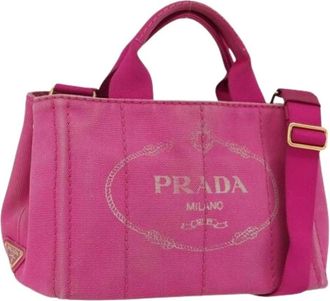 Prada Pre-owned Tote Bags, female, Pink, Size: ONE SIZE Pre-owned Canvas Tote Bag