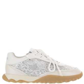 Pinko White Leather Mesh Detailed Low-Top Sneakers