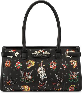 Ed Hardy Womens Shoulder/Crossbody Bag - Tattoo Art Print - Black