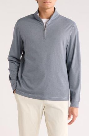 David Donahue Stripe Quarter Zip Pullover Sweater in Sky/Navy at Nordstrom Rack, Size Xx-Large