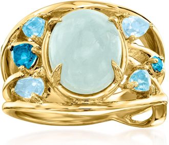 Ross-Simons Milky Aquamarine and. Tonal Blue Topaz Ring in 18kt Gold Over Sterling