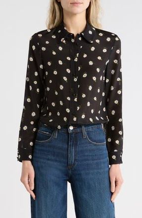 Alice & Olivia Willa Floral Long Sleeve Silk Button-Up Shirt in Tossed Daisy Black at Nordstrom Rack, Size X-Large