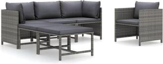 vidaXL Set De Muebles De Jard&iacute;n 6 Pzas Y Cojines Rat&aacute;n Sint&eacute;tico Gris Vidaxl
