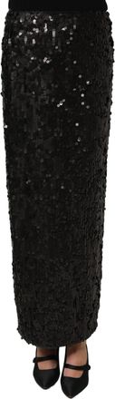 Dolce & Gabbana Womens Black Sequin High Waist Pencil Midi Skirt Nylon