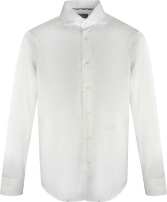 Aquascutum Heren Geborduurd Logo Shirt Met Lange Mouwen (Wit)