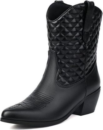 Generic Vintage Western Chelsea Ankle Boots Chunky Heel Slip-On Design Retro Cowboy Style Comfortable Casual,Black,10 UK