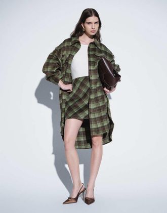 Asos camicia longline coordinata a quadri verde