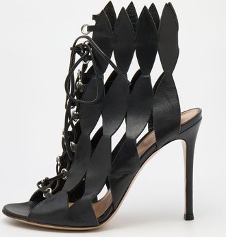 Gianvito Rossi Black Cutout Leather Lace Up Ankle Booties