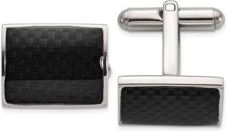 Diamond2Deal Stainless Steel Polished with Black Carbon Fiber Inlay Cuff Links