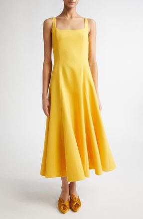 Emilia Wickstead Neith Square Neck Sleeveless Fit & Flare Dress in Custard at Nordstrom, Size 10 Us