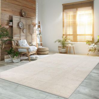 Paco Home Paco Home - Alfombra Para La Sala De Estar Unicolor Lavable Suave Pila Corta 300x400 Cm, Crema 2 - Crema 2