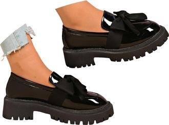 Generic Womens Cute Bowknot Loafers Leather Platform Chunky Lug Sole Slip On Shoes Solid Round Toe Casual Dressy Comfortable Loafers for Women Lightweight Bus