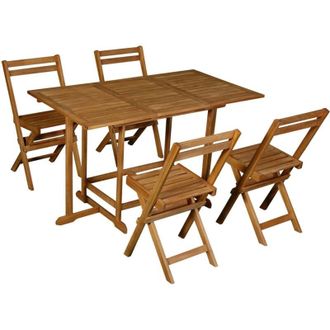 Miliboo Miliboo - Conjunto De Mesa Extensible Con Almacenaje Y 4 Sillas Plegables De Madera Maciza Carmen