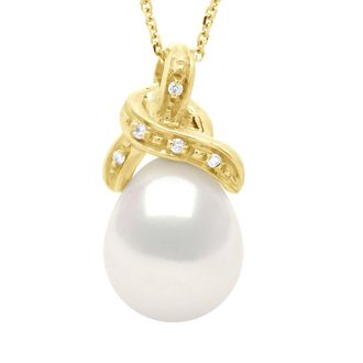 Ateliers Saint Germain Womens Necklace Beaded Pendant KNOT Yellow Gold and Diamonds 0.04 Cts Real Freshwater Pearl Pear 9-10 mm - One Size