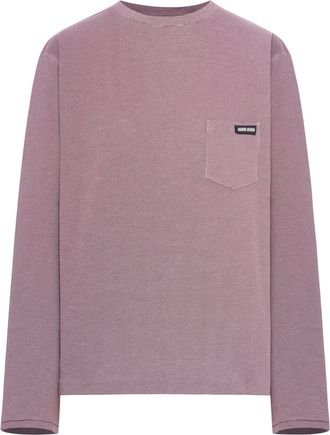 Miu Miu JACQUARD JERSEY T-SHIRT WITH LOGO PATCH - Miu Miu - Woman