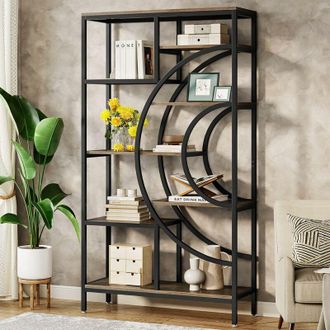Tribesigns Tribesigns - 71 inches Geometric Bookcase, Industrial 8-Tiers Bookshelves, Rustic Etagere Bookcase with Metal Frame, Tall Freestanding Open Storage