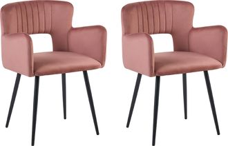 Beliani Beliani - Conjunto De 2 Sillas De Comedor De Terciopelo Rosa Pastel Negro Respaldo Sanilac