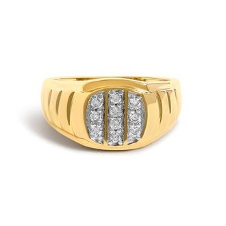House of Brilliance Mens 14K Yellow Gold Plated Sterling Silver 1/3 Cttw Diamond Grooved Band Ring in Yellow Gold Over Silver at Nordstrom, Size 11