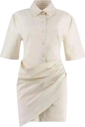 Jacquemus Ivory Mini Overhemdjurk - Dames - Shirt Kleedjes - Wit - 3XS - Katoen - Kleedjes