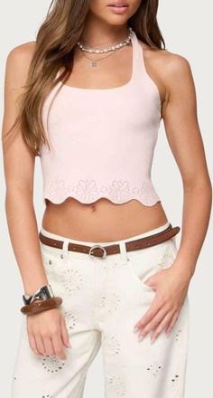 Edikted Jazmyn Scallop Halter Top in Light-Pink at Nordstrom, Size X-Small