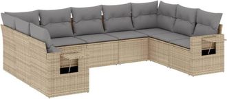 vidaXL Set De Sof&aacute;s De Jard&iacute;n 9 Pzas Con Cojines Rat&aacute;n Sint&eacute;tico Beige Vidaxl