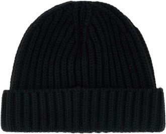 Prada Mens Ribbed Virgin Wool Beanie Black