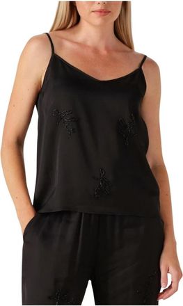 ALIX The Label Geborduurde Satijnen Camisole Tops voor Dames - Dames - Tops zonder mouwen - Zwart - M - Satijn - Tops