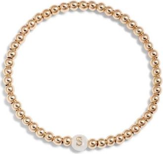 Nashelle Mother of Pearl Initial Beaded Bracelet in Gold Fill S at Nordstrom