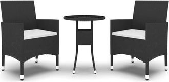 vidaXL Vidaxl - 3 Piece Garden Bistro Set Poly Rattan and Tempered Glass Black